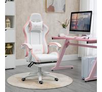 Vinsetto Racing Gaming Chair, Reclining PU Leather Computer Chair with 360 Degree Swivel Seat, Footrest, Removable Headrest White and Pink Aosom UK