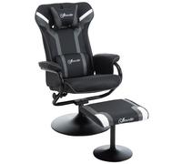 Vinsetto 2 Pieces Video Game Chair and Footrest Set Racing Style Recliner w/Headrest, Lumbar Support Reeling Backrest Pedestal Base Black Deep Grey