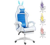 Vinsetto Racing Style Gaming Chair with Footrest Removable Rabbit Ears, Yellow - Blue