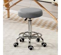 Vinsetto Round Pu Leather Salon Beautician Stool Adjustable Height, Grey, Grey