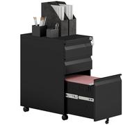 Vinsetto Steel File Cabinet with Lock and Wheels for Home Office, Black, Black