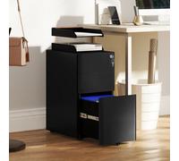 Vinsetto Steel Filing Cabinet with Lock and Wheels for Home Office - Black | TJ Hughes