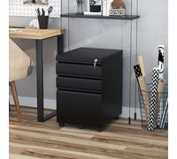 VINSETTO Vertical File Cabinet Metal Mobile Filling Cabinet with Lock 3 Drawers in Black VINSETTO Black