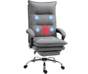 Vinsetto Vibration Massage Office Chair with Heat - Microfibre Computer Chair with Footrest - Armrest - Double Padding - Reclining Back - Grey | TJ H