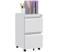 Vinsetto White 2-Drawer Mobile Filing Cabinet on Wheels - Steel Lockable File Cabinet with Adjustable Hanging Bar for Letter - A4 and Legal Size | TJ