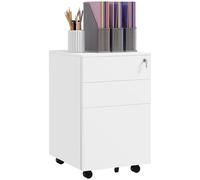 Vinsetto White 3-Drawer Vertical Filing Cabinet with Lock and Pencil Tray - Steel Mobile File Cabinet with Adjustable Hanging Bar for A4 - Legal and L