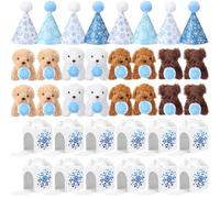Vinsot 16 Set Mini Plush Dog Favors Gifts Adopt a Dog Set Include 16 Mini Stuffed Puppy 16 Cute Cone Hats 16 Kraft Paper Boxes for Puppy Animal Themed Birthday Party Supplies (Snowflake)