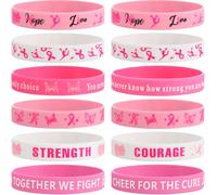 Vinsot 36 Pcs Silicone Cheerleader Bracelets Breast Cancer Awareness Rubber Wristbands Bracelets Pink Ribbon Breast Cancer Awareness Accessories for Men Women Cheerleader Team Party Gifts