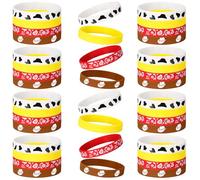 Vinsot 36 Pcs Western Party Bracelets Cow Pattern Rubber Bracelets Western Themed Silicone Stretch Wristbands for Game Cartoon Story Birthday Party Favors Supplies