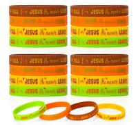 Vinsot 48 Pcs Fall Christian Party Favors Bracelet Thanksgiving Silicone Wristband Jesus He Never Leaves Inspirational Bracelets for Turkey Day Autumn Harvest Party Supplies Festival Prizes Gifts