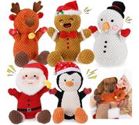 Vinsot 5 Pack Christmas Dog Toys Plush Squeaky Chew Toys for Small Medium Large Dogs Interactive Santa Moose Snowman Penguin Gingerbread Man for Aggressive Chewers (Pineapple Pattern,Classic Style)