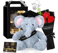 Vinsot Graduation Gifts Set Plush Elephant Stuffed Animal Artificial Soap Flower Card Keychain Gift Box with Window Graduation Gift for Her and Him Friends(Black and Yellow)
