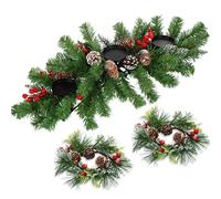 Vinsot Large Artificial Christmas Table Centerpiece Includes 1 Triple Candelabrum with Red Berries Pine Cones and Steal Base 2 Christmas Candle Ring Wreath for Holiday Table Mantel Decorations