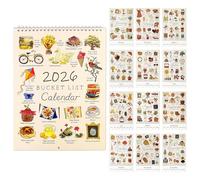 VINSPIRE Bucket List Calendar 2026, 12-Month A4 Wall Calendar UK Month-to-View, Spiral Wire Bound for Family planner, Office, Student, To-Do List & Notes 21 X 29.7 Cm