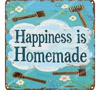 Vinstralivye 12x12IN HAPPINESS IS HOMEMADE Tin Sign Wall Art Modern Farmhouse Decor, Minimalist Living Room Gift for Homeowners