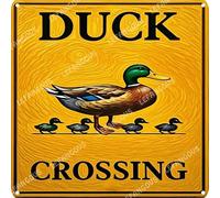 Vinstralivye 12X12IN Metal Tin Sign DUCK CROSSING Road Street Yard Garden Wall Man Cave Decor Tin Sign Indoor Outdoor