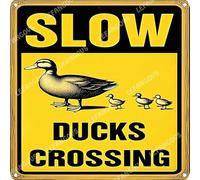 Vinstralivye 12x12IN SLOW DUCKS CROSSING Tin Sign Wall Art - Modern Farmhouse Decor, Minimalist Living Room Gift for Homeowners
