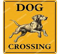 Vinstralivye 12X12IN Vintage Tin Sign DOG CROSSING Rustic Metal Tin Sign Funny Bathroom Wall Decor for Home Bathroom Club Pub Housewarming Gift