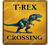 Vinstralivye 12X12IN Vintage Tin Sign T-REX CROSSING Rustic Metal Tin Sign Funny Bathroom Wall Decor for Home Bathroom Club Pub Housewarming Gift