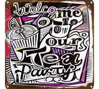 Vinstralivye 12x12in WELCOME ME TO OUR PARTY Tin Sign for Home Farm Chicken Coop Farmhouse Kitchen Garden Decor