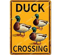 Vinstralivye 12X16IN Metal Tin Sign DUCK CROSSING Road Street Yard Garden Wall Man Cave Decor Tin Sign Indoor Outdoor