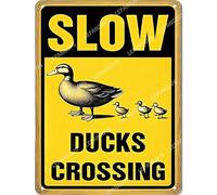 Vinstralivye 12x16IN SLOW DUCKS CROSSING Tin Sign Wall Art - Modern Farmhouse Decor, Minimalist Living Room Gift for Homeowners