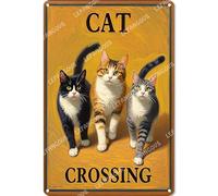 Vinstralivye 8X12IN Vintage Tin Sign CAT CROSSING Rustic Metal Tin Sign Funny Bathroom Wall Decor for Home Bathroom Club Pub Housewarming Gift
