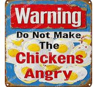 Vinstralivye Metal Tin Sign Wall Decor Rustic 12x12IN Warning Do Not Make The Chicken Angry for Home Office Nursery Bedroom Decor Gifts