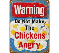 Vinstralivye Metal Tin Sign Wall Decor Rustic 12x16IN Warning Do Not Make The Chicken Angry for Home Office Nursery Bedroom Decor Gifts