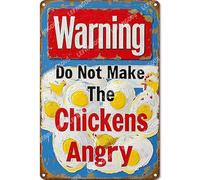 Vinstralivye Metal Tin Sign Wall Decor Rustic 8x12IN Warning Do Not Make The Chicken Angry for Home Office Nursery Bedroom Decor Gifts