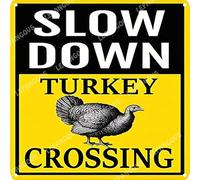 Vinstralivye Retro 12x12IN SLOW DOWN TURKEY CROSSING Tin Sign Vintage Metal Wall Art for Cafe Decor Rustic Kitchen Gift for Women Man