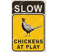 Vinstralivye Retro 8x12IN SLOW CHICKENS AT PLAY Tin Sign Vintage Metal Wall Art for Cafe Decor Rustic Kitchen Gift for Women Man