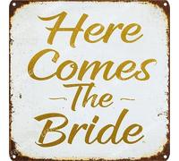 Vinstralivye Vintage 12x12IN HERE COME THE BRIDE Metal Wall Art Rustic Tin Sign for Kitchen Decor Farmhouse Home Decoration Gift Idea