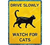 Vinstralivye Vintage 12x16IN DRIVE SLOWLY WATCH FOR CATS Metal Wall Art Rustic Tin Sign for Kitchen Decor Farmhouse Home Decoration Gift Idea