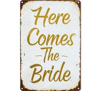 Vinstralivye Vintage 8x12IN HERE COME THE BRIDE Metal Wall Art Rustic Tin Sign for Kitchen Decor Farmhouse Home Decoration Gift Idea