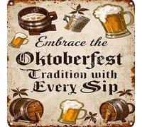 Vinstralivye Vintage Metal Tin Signs 12x12IN Embrace the Oktoberfest Tradition with Every Sip Funny Garage Man Cave Decor