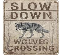 Vinstralivye Vintage Metal Tin Signs 12x12IN SLOW DOWN WOLVES CROSSING Sign Funny Garage Man Cave Decor
