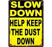Vinstralivye Vintage Metal Tin Signs 12x16IN SLOW DOWN HELP KEEP THE DUST CROSSING Sign Funny Garage Man Cave Decor