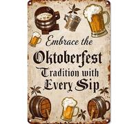 Vinstralivye Vintage Metal Tin Signs 8x12IN Embrace the Oktoberfest Tradition with Every Sip Funny Garage Man Cave Decor