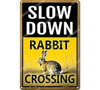 Vinstralivye Vintage Metal Tin Signs 8x12IN SLOW DOWN RABBIT CROSSING Sign Funny Garage Man Cave Decor
