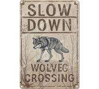 Vinstralivye Vintage Metal Tin Signs 8x12IN SLOW DOWN WOLVES CROSSING Sign Funny Garage Man Cave Decor