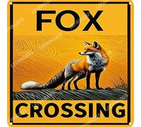 Vinstralivye Warning Metal Tin Sign 12x12IN Fox Crossing Caution Danger Safety Security Warning Notice Signs