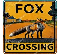 Vinstralivye Warning Metal Tin Sign 12x12IN Fox Crossing Caution Danger Safety Security Warning Notice Signs