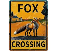 Vinstralivye Warning Metal Tin Sign 12x16IN Fox Crossing Caution Danger Safety Security Warning Notice Signs