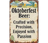 Vinstralivye Warning Metal Tin Sign 8x12IN Oktoberfest Beer: Crafted with Precision, Enjoyed with Passion Caution Danger Safety Security Warning Notice Signs