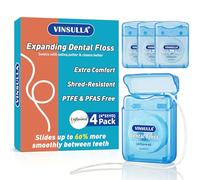 VINSULLA Expanding Dental Floss for Wide Teeth Gap, Unflavored, 4-Pack | Waxed Soft Spongy Floss,Deep Cleaning,Shred Resistant for Sensitive Gums, Wide Interdental Spaces & Daily Oral Care
