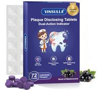 VINSULLA Plaque Disclosing Tablets for Kids & Adults - 72 Count Individually Sealed Packs - Professional Dental Stain Indicator for Braces, Dentures & Deep Cleaning - Natural Blackcurrant Flavor