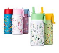 Vinsun Kids Water Bottles with Dinosaur 350ml - Leak-Proof, Stainless Steel, BPA Free - White Insulated Drinking Bottle with Straw for School, Sport