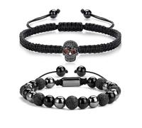 Vinswet 2 Pcs Cross Beads Bracelets for Men 8mm Obsidian Tiger Eyes Hematite Triple Protection Bracelet Set for Birthday Birthday Gift, 7.5, No Gemstone