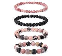 Vinswet 4pcs Beads Bracelets for Women, Natural Healing Crystal Gemstone Bracelet, Anxiety Stress Relief Bracelet Handmade Purple Jewelry Gift for Women, 7.48in, Gemstones Crystal Stone, Pink Zebra